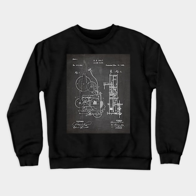 Alarm Clock Patent - Clockmaker Chronometer Art - Black Chalkboard Crewneck Sweatshirt by patentpress